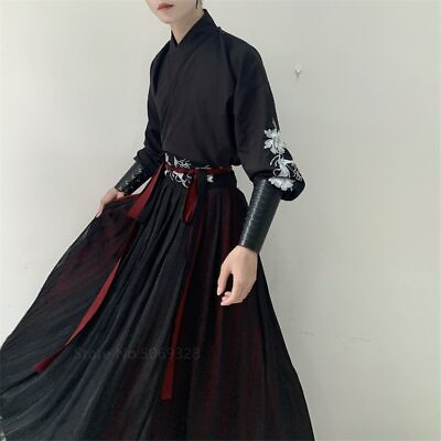 #ad Hanfu Man Traditional Fashion Retro Embroidery Chinese Elements Turn Collar Shir $62.99