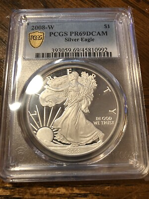 #ad 2008 W $1 PROOF American Silver Eagle PCGS PR69 DCAM with US Mint Packaging $84.00