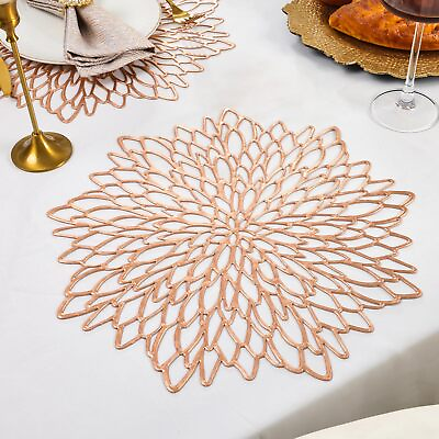 #ad 6 Pack Flower Shape Hollow Out Placemats with Compatible Coasters Metallic L... $24.82