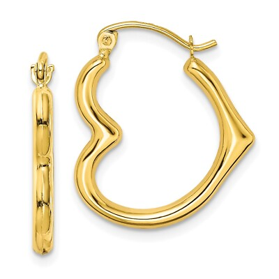 #ad 22mm 10k Yellow Gold Hollow Heart Shape Hollow Hoop Earrings $88.95