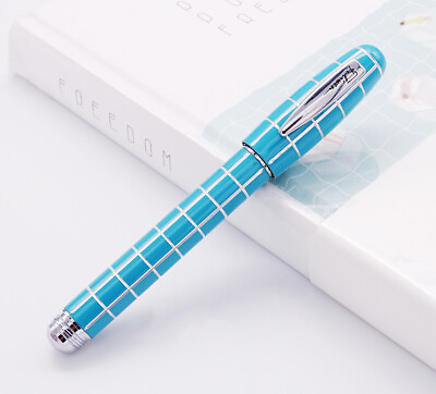 #ad Fuliwen 2062 Blue Rollerball Pen Silver Line Blue Resin Travel Pen Writing Gift $10.30