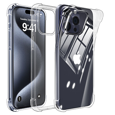 #ad For Apple iPhone 15 14 13 Pro Max Clear Case Crystal Shockproof Silicone Cover $6.95
