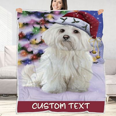 #ad Maltese Dog Blanket Personalized Throw Woven Fleece Sherpa Christmas NWT $69.99
