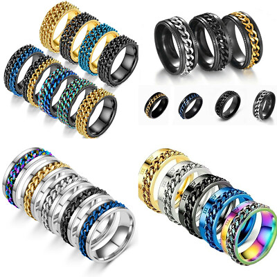 #ad Women Men Chain Spinner Ring Titanium Fidget Band Anti Anxiety Finger Rings Lot C $1.99