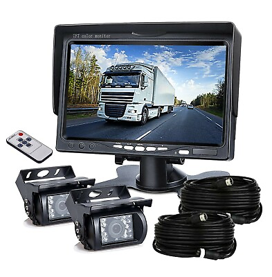 #ad 4 PIN Rear View 20m Kit 7quot; Monitor 2x Backup Camera Heavy Duty 12 24v Truck Van $74.99