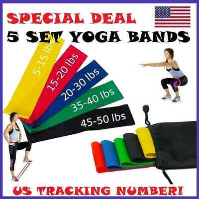 #ad #ad 5 PCS Resistance Exercise Band Set Yoga Pilates Abs Fitness Tube Workout Bands $6.95