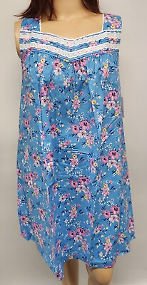 #ad NWT Womens 100% Cotton Sleeveless Nightgown Blue Floral Croft amp; Barrow $24.99