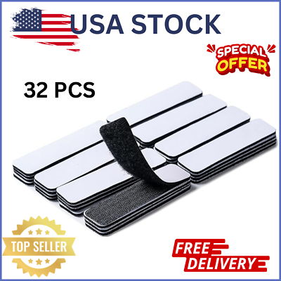 #ad 32 Sets Heavy Duty Hook amp; Loop Adhesive Strips: Sticky Back Fastener 1x4” Black $5.91