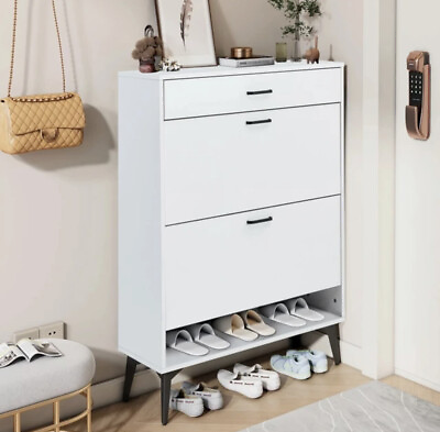 #ad Shoe Cabinet Modern Freestanding Shoes Storage Cabinet with 2 Flip Drawers $89.99