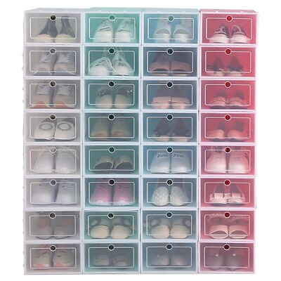 #ad Shoe Organizer Drawer Transparent Plastic DIY Storage Rectangle Thicken Box USA $8.59