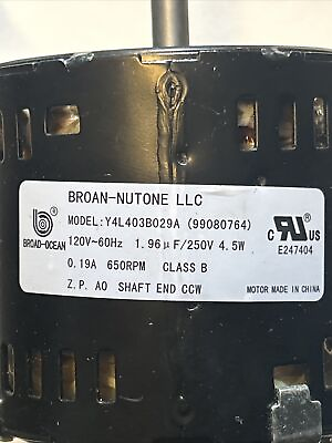 #ad Broan NuTone Bathroom Exhaust Fan Motor Y4L403B029A.USED $55.00