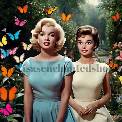 #ad Digital Image Desktop Wallpaper AI Art Marilyn Monroe amp;Audrey Hepburn Garden $0.99