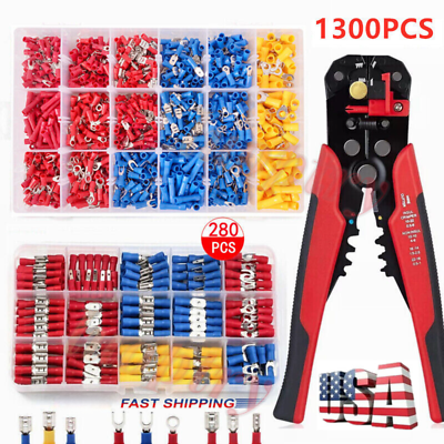 #ad 1300PCS ELECTRICAL WIRE TERMINALS ASSORTMENT SET INSULATED CRIMP CONNECTOR SPADE $18.95