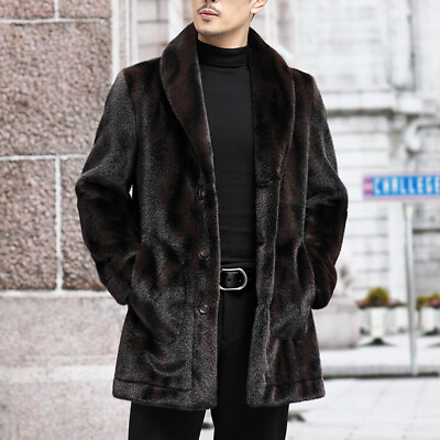 #ad Mink Coat Mens Mid length Gold Mink Fur All in one Warm Fur Mink Coat Hooded New $254.09