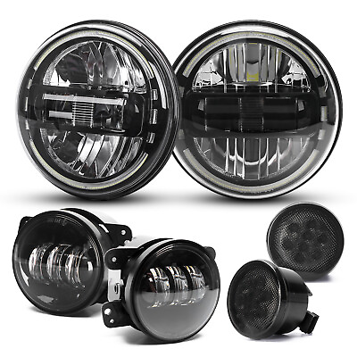#ad 07 18 For Jeep Wrangler JK Black 7quot; LED Headlights4quot; Fog LightsTurn Lamp Combo $162.99