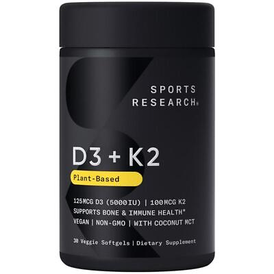#ad Sports Research Vitamin D3 K2 with 5000iu of Plant Based D3 100mcg $18.00