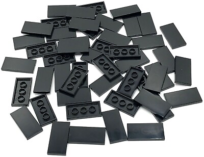 #ad Lego 50 New Black Tiles 2 x 4 Flat Smooth Pieces $12.99