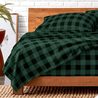 #ad #ad 100% Cotton Flannel Sheet Sets Buffalo Plaid Forest Green Black SOLD AS IS $19.99