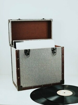 #ad GREY FABRIC 50 LP Record Storage Carry Case New Vinyl Record Vinyl K600z GBP 50.31