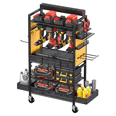 #ad Garage Power Tools Organizer Cart with Charging Station Yellow Floor Standin... $141.03