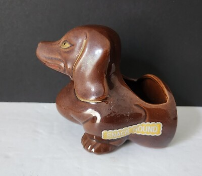 #ad Vintage Lipper And Mann 1 Piece Brown Dachshund Dog Snack Hound Planter $9.99