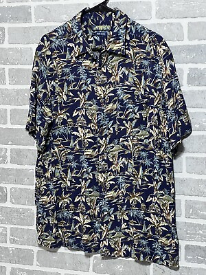 #ad Campia Mens Large Blue Tropical Print Short Sleeve Button Up Shirt $12.95