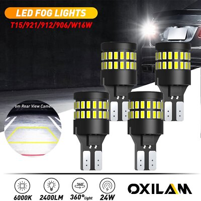 #ad 4x 921 912 LED Back Up Light Bulbs 6000K Pure White T15 Halogen Replacement Lamp $15.19