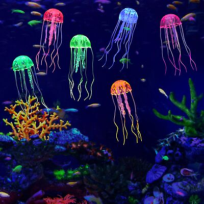 #ad 6 Pack Glow Jellyfish Floating Fish Tank Decorations Glowing Effect Silicone ... $23.73