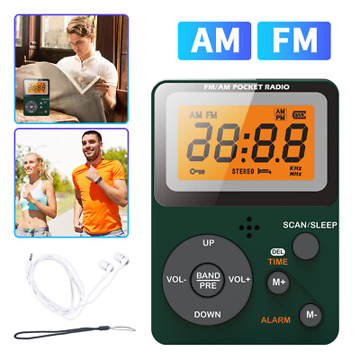 #ad Portable Digital LCD Screen AM FM Radio Receiver With Headphones $14.68