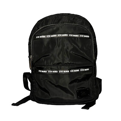 #ad Steve Madden Black amp; White Backpack Book Bag Nylon Zip Up Zipper Adjustable $15.95