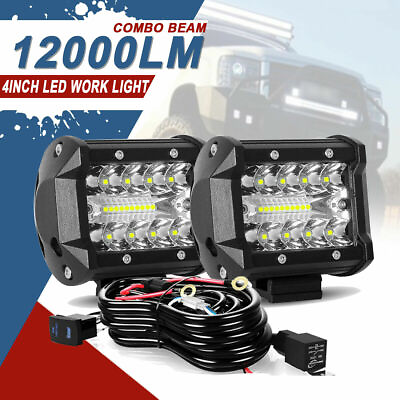 #ad 2X 12000LM 4quot; Inch LED Work Light Bar Spot Flood Pods fit for Jeep ATV amp; Wire US $24.69