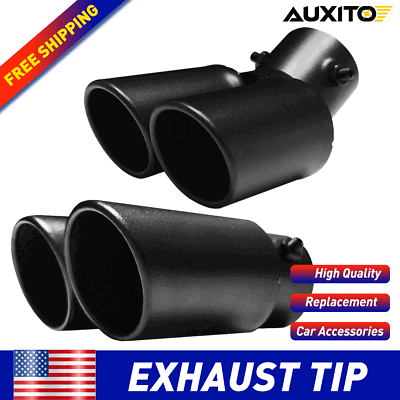 #ad Black Dual Exhaust Tip 2.4quot; Inlet 2.5quot; Outlet Stainless Steel Bolt On Universal $37.99