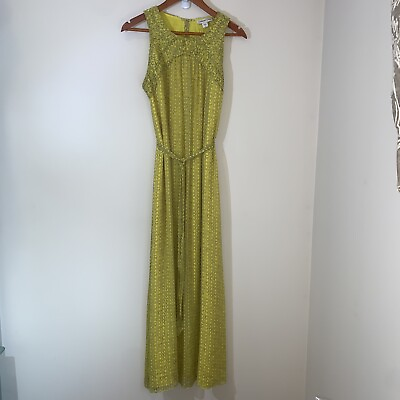 #ad Cold water Creek Maxi Dress Womens Size 6 Yellow Gray Geometric Print $40.00