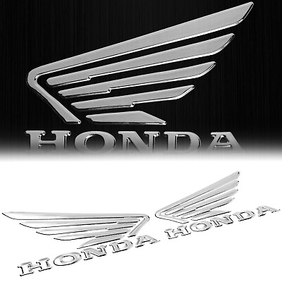 #ad Pair 3.5quot;3D Fender Fairing Tank Wing Logo Emblem Sticker for Honda Chrome Silver $13.99