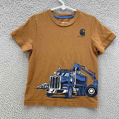 #ad Carhartt Tee Toddle Boy 3T Brown Blue Car Truck Cotton Casual Comfort Natural $14.04