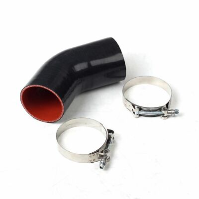 #ad 3quot; inch 76 mm ID 45 Degree Silicone Coupler Hose Pipe Black Red T Clamp $15.95