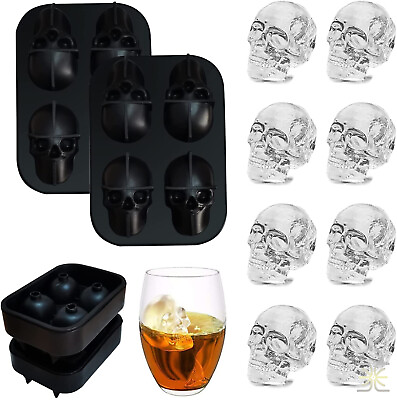 #ad 2 Pack ICE Cube Tray Maker 3D Skull Silicone Ball Mold Whiskey Cocktail Party $10.99