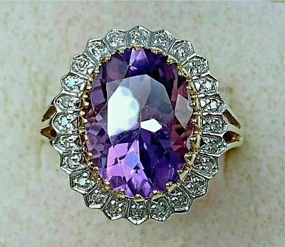#ad 3Ct Oval Simulated Amethyst amp; Diamond Halo Engagement Ring 925 Silve Gold Plated $86.99