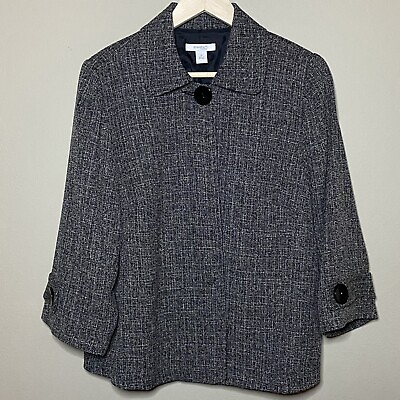 #ad Dressbarn Jacket Size 1X Black White Single Upper Button Long Sleeve Lined $23.39