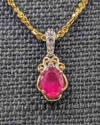 #ad Vtg Gold Over 925 Silver Ruby amp; CZ Pendant 18quot; 14K RGP 925 Silver Fancy Necklace $53.99
