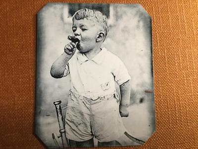 #ad Unusual Bizarre Unque amp; Interesting Young Boy Smoking Cigar RP tintype C387RP $14.99