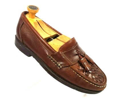 #ad Dexter Comfort Mens Brown Leather Weave Tassel Loafers slip on Shoes Size 8 M $19.10