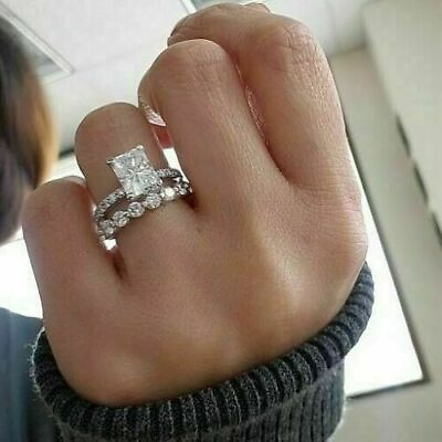 #ad 3.3Ct Radiant Diamond Simulated Engagement Bridal Ring Set 14K White Gold Size 6 $239.62