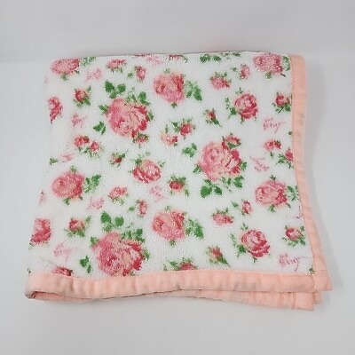 #ad Betsey Johnson Pink White Roses Baby Blanket $22.19