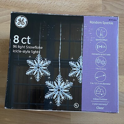 #ad GE Random Sparkle 8 CT Snowflake Icicle Style Lights Clear Incandescent 8 Count $55.00