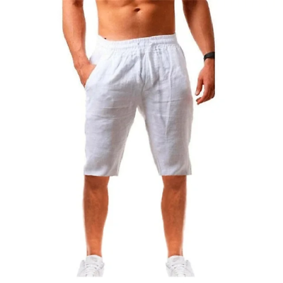 #ad New Men#x27;S Cotton Linen Shorts Pants Male Summer Breathable Solid Color Linen Tro $33.69