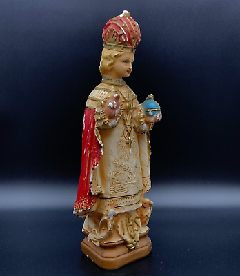 #ad †RARE ANTIQUE INFANT PRAGUE CHILD JESUS Figure Statue Crown 12quot; PLASTER 1920s⭐ $165.75