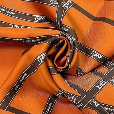 #ad Authentic HERMES Scarf Silk 100% Carre 40 Bolduc Ribbon Orange Brown $291.00