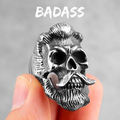 #ad NEW Badass Gentleman Skull 316L Steel Mens Rings Gothic Punk Hip Hop Biker $16.90