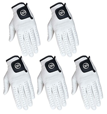 #ad SG Pack of 5 Men White Golf Gloves Cadet and Regular sizes 100% Cabretta Leather $29.90